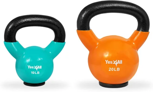 Miniatura 14 de Yes4All Juego de pesas rusas con base de goma, pesas rusas para mujer, pesas rusas de entrenamiento de fuerza (10-65 libras)