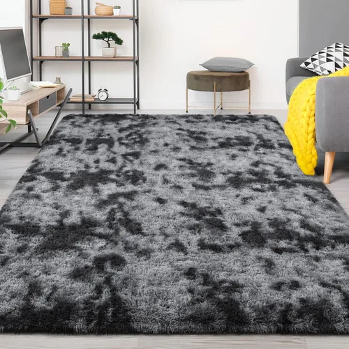 Miniatura 9 de FlyDOIT Alfombras Grandes para Sala de Estar, 5x8 Pies Alfombra Shaggy Teñida con Tie-Dye Gris Oscuro, Alfombras Mullidas Tipo Manta, Alfombras