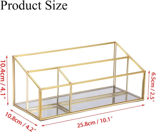 Miniatura 3 de Hipiwe Organizador de maquillaje para encimera, vitrina de cosméticos de vidrio dorado, soporte de almacenamiento de tocador de 3 ranuras