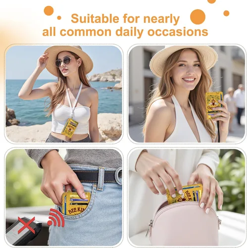 Miniatura 3 de SEAVILIA Tarjetero de crédito para mujer, cartera RFID para mujer, tarjetero de bolsillo frontal delgado y minimalista, bonito estuche delgado