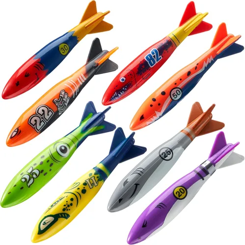 JOYIN Paquete de 8 juguetes de piscina, juguetes de buceo subacuático de tiburón, colorido juguete de natación hundido, lanzamiento para niños,