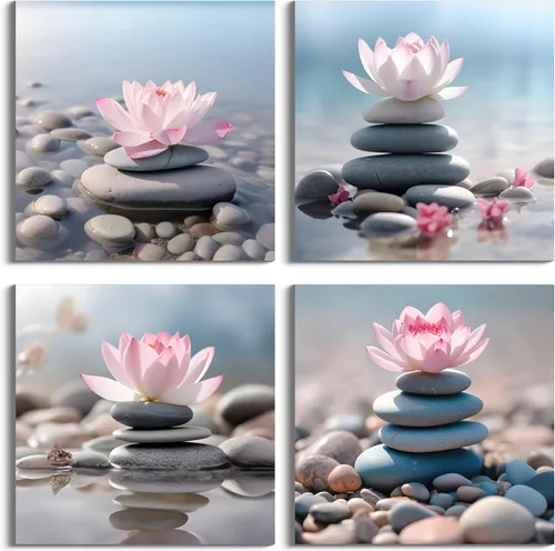 Miniatura 31 de NAN Wind Arte de pared en lienzo de orquídeas rosas y piedras zen - Decoración de orquídeas - Cuadros de flores de spa - Arte de pared Zen