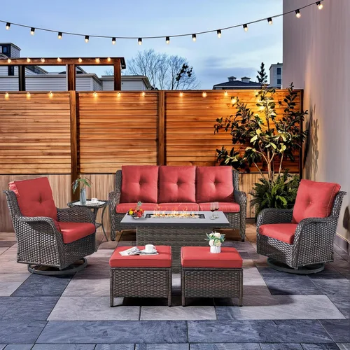 Miniatura 42 de HUMMUH Sillas Mecedoras Giratorias de Mimbre para Patio Exterior con Respaldo Alto, Sillas Deslizantes de Ratán PE, Juego de Muebles de Patio de 4