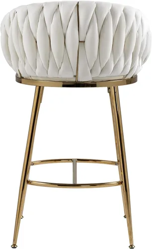 Miniatura 7 de Taburete de bar de 26 pulgadas de altura de mostrador, taburete de bar de terciopelo para isla de cocina, con respaldo ondulado, base cromada dorada