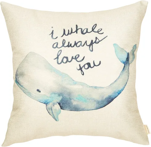 Fahrendom Watercolor I Whale Always Love You Cute Lover Decoration Nursery Sign Décor Cotton Linen Home Decorative Throw Pillow Case Cushion Cover