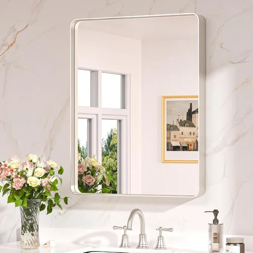 Miniatura 60 de Keonjinn Espejos de baño negros para sobre el fregadero, espejos cuadrados grandes de 36 x 36 pulgadas para pared, espejo rectangular redondeado