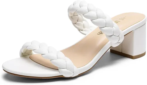 DREAM PAIRS Zapatos de tacón bajo con dos correas trenzadas para mujer, puntera abierta, tacón grueso, sandalias de tacón grueso, para fiestas,