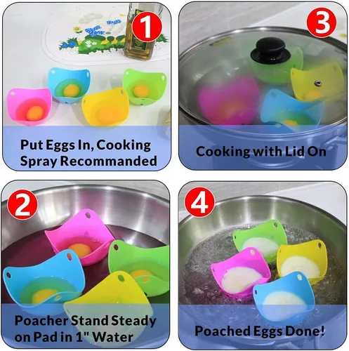 Miniatura 3 de 4 unidades de silicona para cazar huevos, tazas para cocinar huevos, cápsulas para hornear, cazador escalfador de huevos para microondas