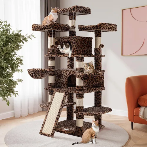 Miniatura 11 de SHA CERLIN Árbol para gatos de 68 pulgadas, de varios niveles, torre grande para gatitos grandes/torre para gatos con condominio/acogedoras perchas