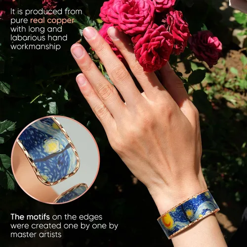 Miniatura 8 de Moreni Pulsera de cobre para mujer con caja de regalo de madera, regalo de joyería hecha a mano elegante y atemporal inspirado en el arte