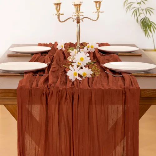 Miniatura 6 de Socomi Camino de mesa de terracota para primavera y Pascua, camino de mesa de 170 pulgadas, paño de queso de 14 pies, gasa rústica bohemia