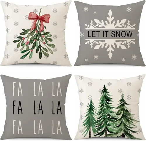 Miniatura 11 de OTOSTAR Juego de 4 fundas de almohada de Navidad de 45.7 x 45.7 cm, decoración navideña de granja, fundas de almohada de Navidad Joy Xmas Tree Let