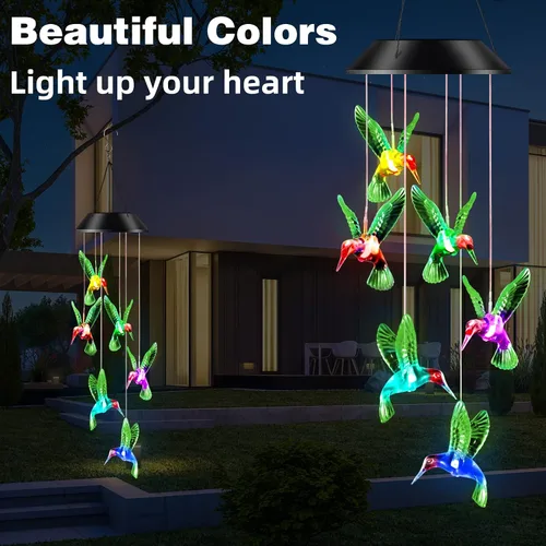 Miniatura 3 de Regalos para mamá de hija, hijo, esposo, campanillas de viento LED solares de colibrí para interiores y exteriores, el mejor regalo para el día