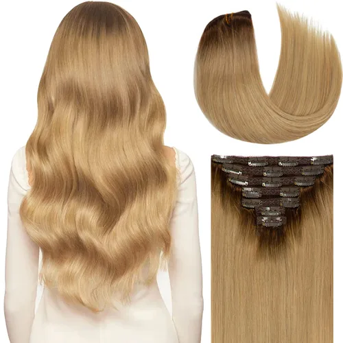 Miniatura 74 de Lacer Hair Glam - Extensiones de cabello humano con clip, sin costuras, color negro hueso, 4.33 oz, 7 unidades, 20 pulgadas, con clip de trama