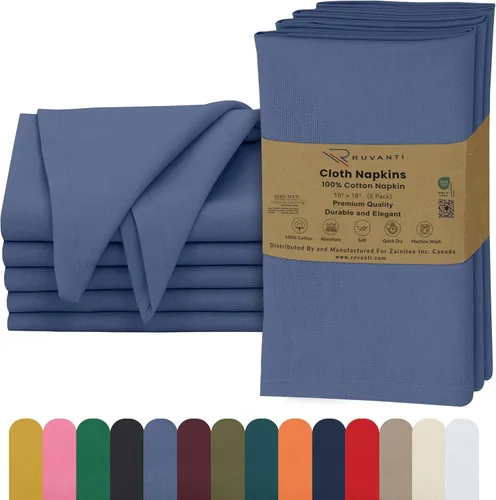 Miniatura 42 de Ruvanti - Servilletas de tela, paquete de 6, 45x45 centímetros, 100% algodón, lavables, suaves y absorbentes, perfectas para bodas, cenas de Belleza