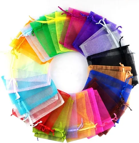 Stratalife Bolsas de organza de malla transparente de 5 x 7 pulgadas con cordón para recuerdos de fiesta de boda, almacenamiento de joyas, 100