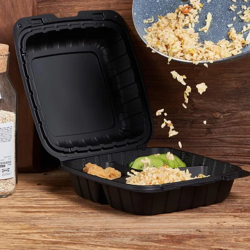 Miniatura 7 de FULING 100 unidades de contenedores desechables de plástico transparente con bisagras para llevar alimentos, 15 cm de ancho, envases desechables