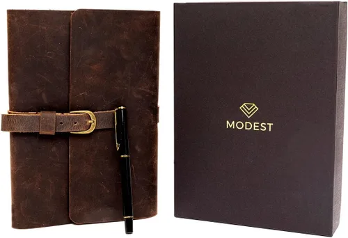 Miniatura 3 de Juego de regalo de diario de cuero personalizado para hombres y mujeres, iniciales en cubierta de cuero de primera calidad, bolígrafo de metal