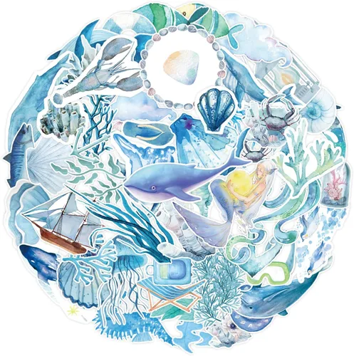 Miniatura 9 de 50 calcomanías de vinilo estéticas azules, impermeables, artísticas dibujadas a mano, para botellas de agua, portátiles, diarios, álbumes