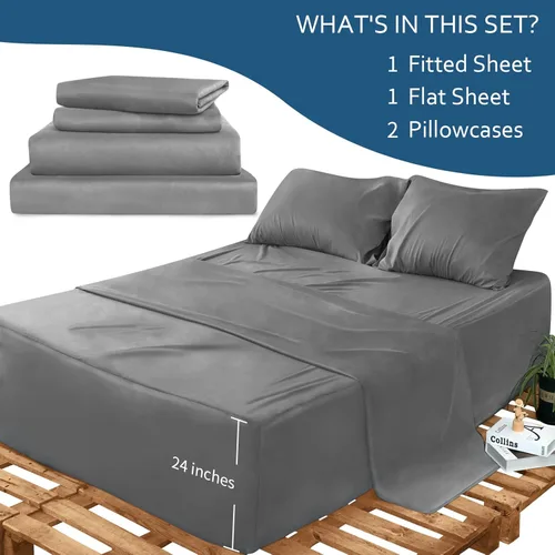 Moonsea Juego de sábanas tamaño King de colchón de aire, juego de sábanas King con bolsillos extra profundos, juego de ropa de cama King de 4 Gris