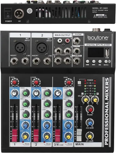 Miniatura 6 de Boytone. Mezclador de audio profesional Placa de sonido Sistema de consola Interfaz de 4 canales USB digital Bluetooth Digital MP3 Entrada