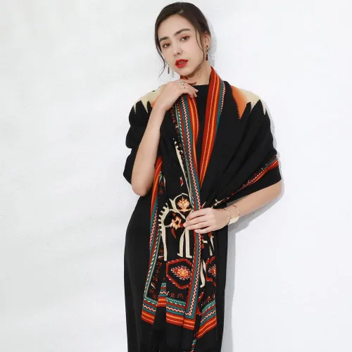 Miniatura 91 de DANA XU Manta de pashmina extragrande 100% de lana merina, bufanda de viaje, bufanda de cachemira para mujer, otoño e invierno, chal de gran
