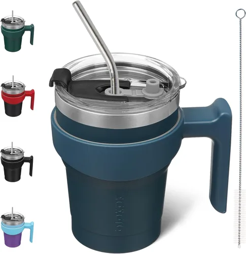 Miniatura 83 de BJPKPK Vaso con asa de acero inoxidable de 20 onzas, con aislamiento de doble pared, con tapa y pajita, color rosa claro A-rosa claro