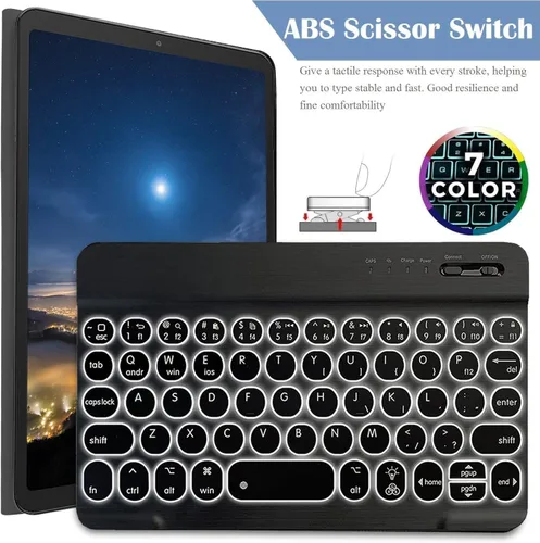 Miniatura 6 de Funda para teclado Galaxy Tab A 8.0 2019 [retroiluminada, SM-T290, SM-T295], teclado inalámbrico desmontable de 7 colores con funda de soporte de PU