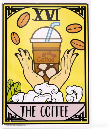Letrero de café con tarjeta de tarot para dormitorio y decoración del hogar, letreros de metal creativos y divertidos para cocina, estilo vintage,