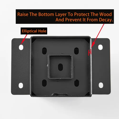 Miniatura 3 de Base para poste 4x4, soportes de poste (Tamaño interno 3.6"x3.6")，anclaje de poste de valla de acero grueso recubierto de polvo negro para poste