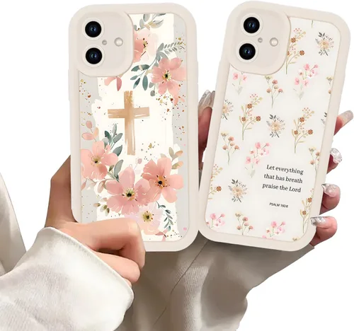 Miniatura 13 de Paquete de 2 fundas protectoras para iPhone 13 de 6.1 pulgadas con versículo bíblico de Jesús y cruz cristiana floral, para mujeres y niñas, funda