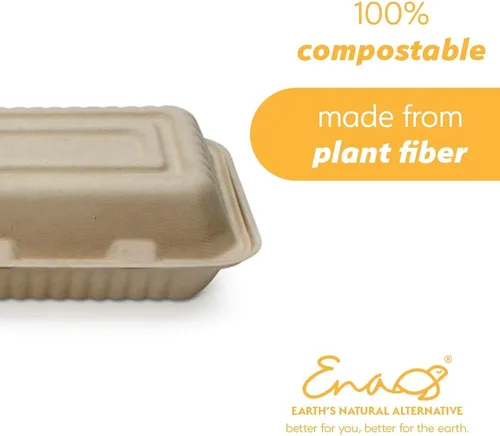 Miniatura 5 de Recipientes desechables 100% compostables con tapas [9 x 6 pulgadas paquete de 50 unidades] Recipientes ecológicos para llevar, resistentes