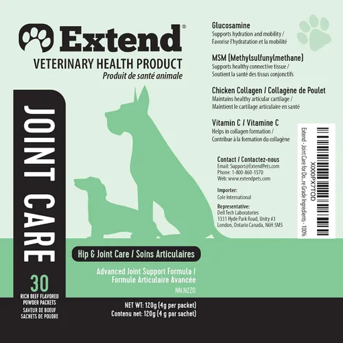 Miniatura 8 de Suplemento para perros Extend, cuidado de articulaciones para perros, suministro para 1 mes, glucosamina para perros con MSM y ácido ascórbico