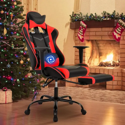 Miniatura 9 de BLKMTY Silla de masaje para juegos con reposapiés, silla ergonómica de oficina de carreras de piel sintética, con respaldo alto, soporte lumbar