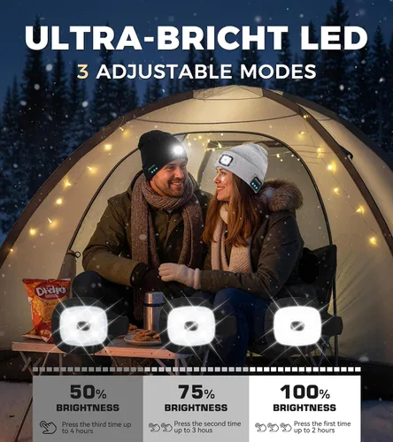 Miniatura 3 de HEYAXA Gorro Bluetooth con LED, Gorro de Música Inalámbrico con 4 LEDs Recargable por USB, Faro de Cabeza para Correr, Regalos para Navidad, Relleno