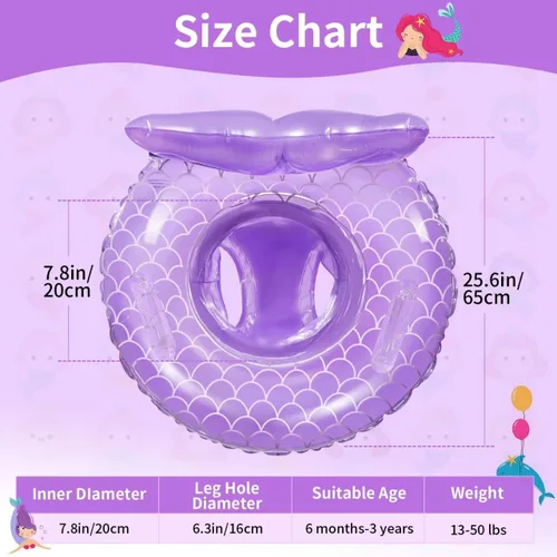 Miniatura 2 de Flotador de piscina para bebé, anillo inflable de sirena con asa de asiento, flotadores de piscina para bebés y niñas pequeños Morado