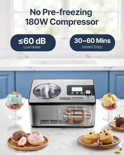 Miniatura 3 de VEVOR Fabricante de helados automática con compresor integrado, 2 cuartos de galón, máquina de yogur de frutas sin precongelación