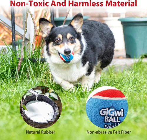 Miniatura 4 de Gigwi Pelota de tenis chirriante para perros, pelota interactiva para perros pequeños y medianos, juguete de goma colorido y de rebote alto de 2.5