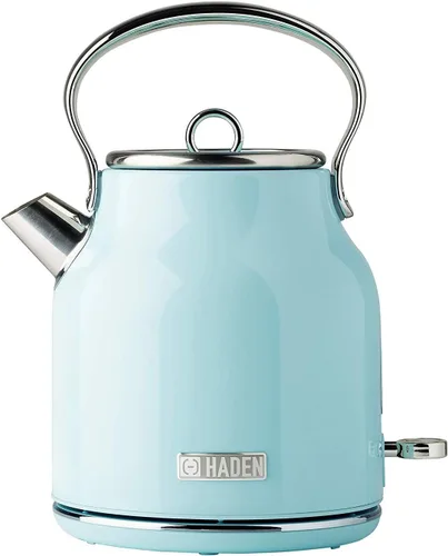 Haden Heritage - Hervidor de agua eléctrico de acero inoxidable de 1,7 litros, hervidor de agua caliente con base de 360 grados y apagado Turquesa
