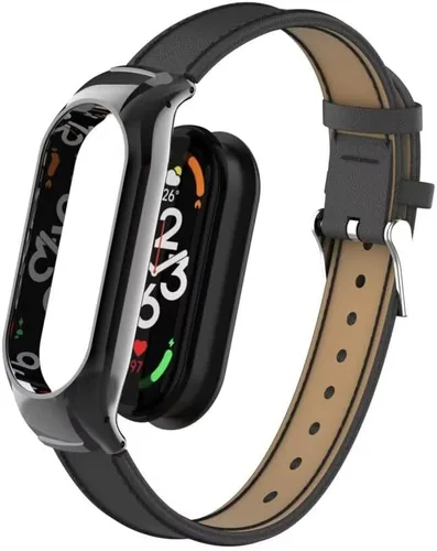 Miniatura 5 de Compatible con Xiaomi Mi Band 7 Band, correa de repuesto de cuero accesorios de correa de pulsera con marco de metal para Xiaomi Mi Band 7 Smart
