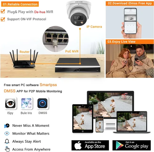 Miniatura 7 de VIKYLIN 4K 8MP POE IP AI Wizsense Cámara, DMSS/SmartPss Lite, disuasión activa con audio bidireccional, visión nocturna inteligente de doble luz