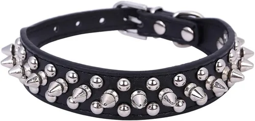 Miniatura 10 de Dogs Kingdom Collar de piel suave con remaches y picos de piel suave, hebilla ajustable, para perros pequeños, medianos y grandes, color rosa, XXS