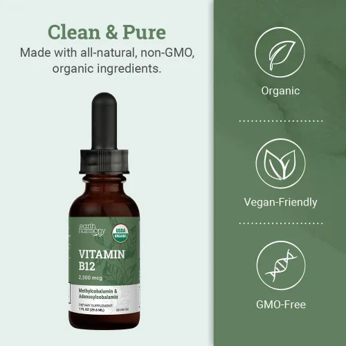 Miniatura 4 de USDA Organic Vitamina B12 2000mcg Suplemento líquido sublingual (paquete de 2) – Gotas veganas de metilcobalamina para energía natural, mantener