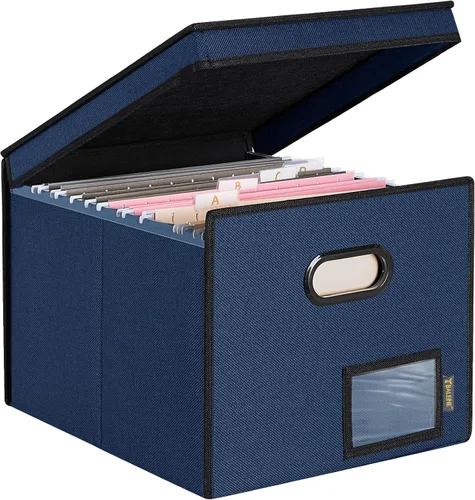 Miniatura 43 de Caja organizadora de archivos Baleine con tapa, organizador de carpetas de archivos plegable con deslizador de plástico, caja de carpetas