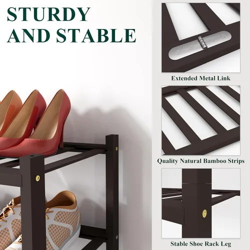 Miniatura 3 de Smiry Zapatero de bambú para armario, organizador de zapatos de madera de 3 niveles, estante apilable de almacenamiento de zapatos de madera