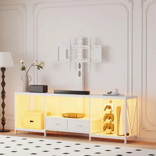 Miniatura 10 de Soporte de TV de 63 pulgadas de ancho con soporte para TV de 50, 55, 65, 75 pulgadas, centro de entretenimiento con toma de corriente y luces LED