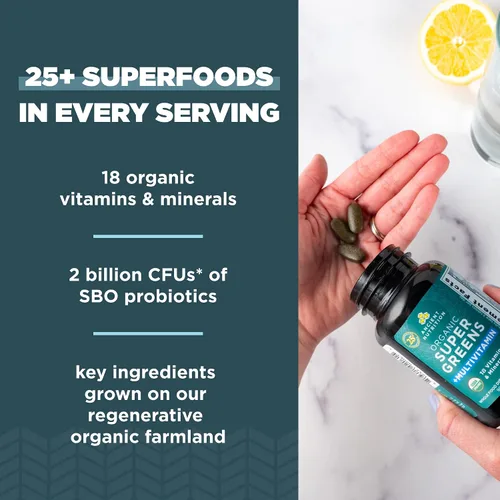 Miniatura 3 de Ancient Nutrition Supergreens - Tabletas multivitamínicas, superalimento orgánico en polvo con multivitaminas hechas de frutas reales, verduras