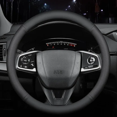 HAOTULE Nueva Funda de cuero de napa para volante de automóvil, antideslizante, segura, suave, transpirable, envolvente completa, universal, 15