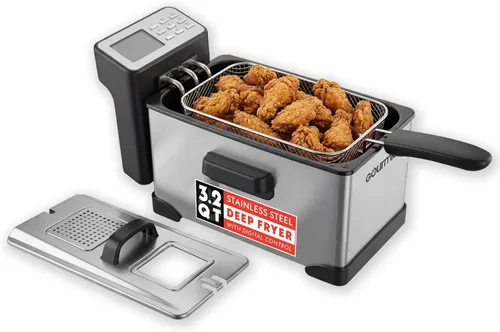 Gourmia Freidora de encimera de 3.2 cuartos de galón: freidora de aceite eléctrica con pantalla digital, control de temperatura ajustable de 280 °F