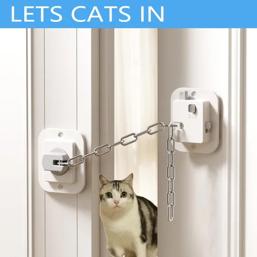 Miniatura 7 de YEYA Pestillo y tope de puerta para gatos - Correa ajustable, paquete de 2 soportes y accesorios de puerta para mantener la puerta abierta